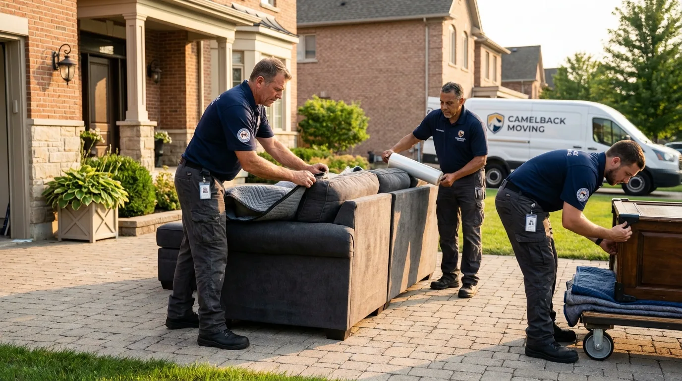 Large estate moving crew wrapping furniture in Harrisville, RI